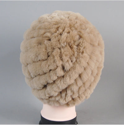 Real Rex Rabbit Winter Fur Hat For Women Russian Real Fur Knitted Cap