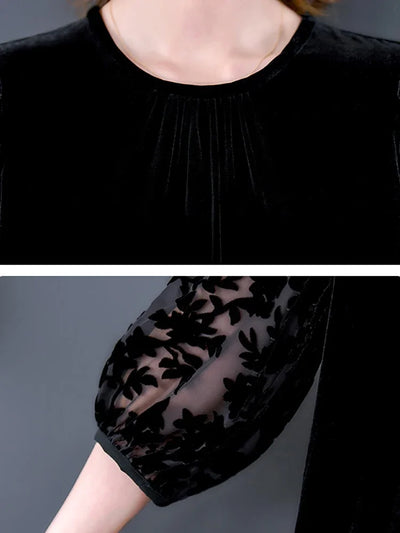 Velvet Chic Hook Flower Hollow Sexy Midi Dress Women Solid