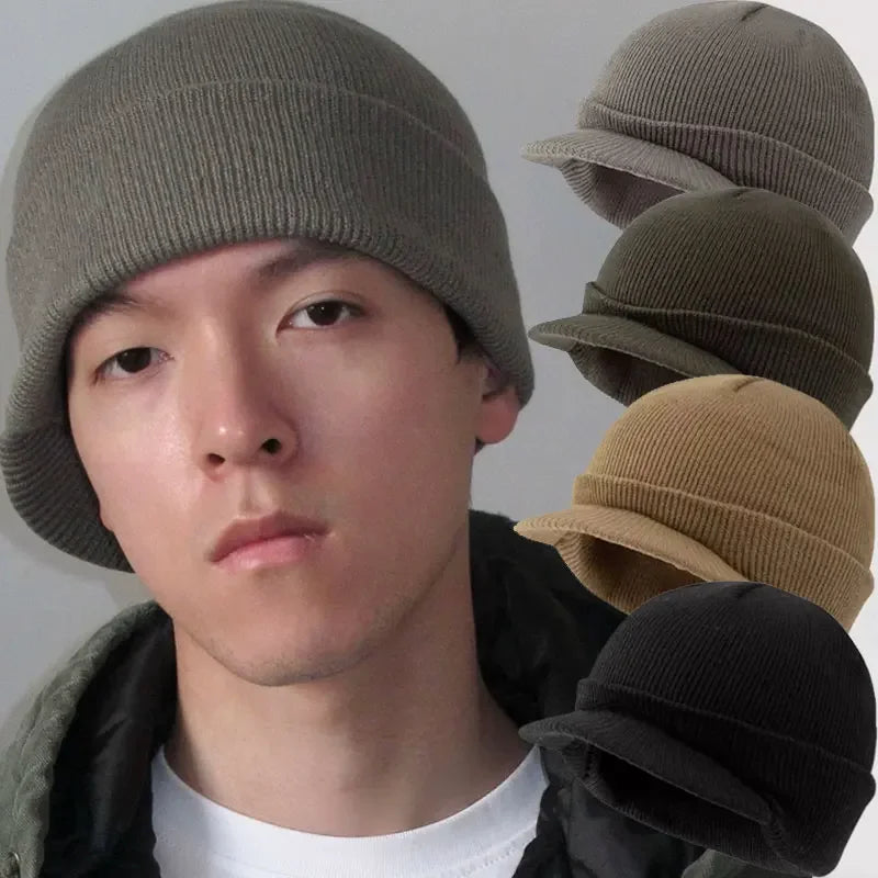 Hats Short-brimmed Woolen Army Peaked Caps Knitted Warm Hat