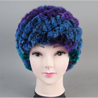Real Rex Rabbit Winter Fur Hat For Women Russian Real Fur Knitted Cap