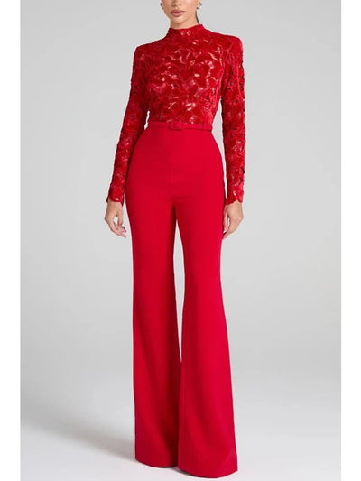 Long sleeved waistband jumpsuit flared pants| INS casual loose party jumpsuit