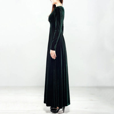 Long Sleeve V Neck Pleated Velvet Banquet Party Maxi Dress Party Wedding